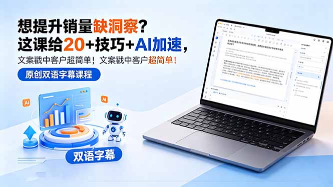 （18408期）想提升销量缺洞察？这课给 20 + 技巧 + AI 加速，文案戳中客户超简单！【原创双语字幕】瀚萌资源网-网赚网-网赚项目网-虚拟资源网-国学资源网-易学资源网-本站有全网最新网赚项目-易学课程资源-中医课程资源的在线下载网站！瀚萌资源网