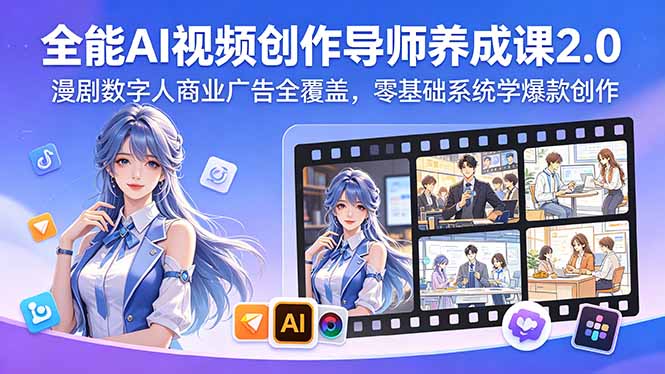 （18505期）全能AI视频创作导师养成课2.0，漫剧数字人商业广告全覆盖，零基础系统学爆款创作瀚萌资源网-网赚网-网赚项目网-虚拟资源网-国学资源网-易学资源网-本站有全网最新网赚项目-易学课程资源-中医课程资源的在线下载网站！瀚萌资源网
