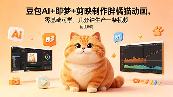 （18431期）豆包AI+即梦+剪映制作胖橘猫动画，零基础可学，几分钟生产一条视频，附提示词瀚萌资源网-网赚网-网赚项目网-虚拟资源网-国学资源网-易学资源网-本站有全网最新网赚项目-易学课程资源-中医课程资源的在线下载网站！瀚萌资源网