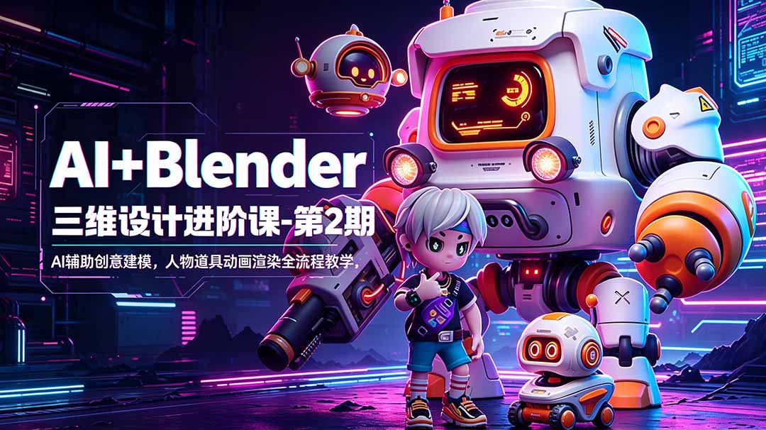 （18586期）AI+Blender三维设计进阶课-第2期：AI辅助创意建模，人物道具动画渲染全流程教学瀚萌资源网-网赚网-网赚项目网-虚拟资源网-国学资源网-易学资源网-本站有全网最新网赚项目-易学课程资源-中医课程资源的在线下载网站！瀚萌资源网