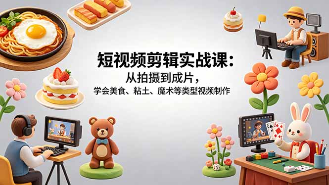 （18375期）短视频剪辑实战课：从拍摄到成片，学会美食、粘土、魔术等类型视频制作瀚萌资源网-网赚网-网赚项目网-虚拟资源网-国学资源网-易学资源网-本站有全网最新网赚项目-易学课程资源-中医课程资源的在线下载网站！瀚萌资源网