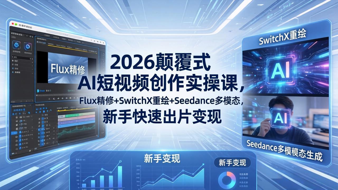 （18449期）2026颠覆式 AI短视频创作课-5月更新，Flux精修+SwitchX重绘+Seedance多模态，新手快速出片变现瀚萌资源网-网赚网-网赚项目网-虚拟资源网-国学资源网-易学资源网-本站有全网最新网赚项目-易学课程资源-中医课程资源的在线下载网站！瀚萌资源网