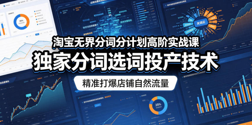 淘宝无界分词分计划高阶实战课，独家分词选词投产技术，精准打爆店铺自然流量瀚萌资源网-网赚网-网赚项目网-虚拟资源网-国学资源网-易学资源网-本站有全网最新网赚项目-易学课程资源-中医课程资源的在线下载网站！瀚萌资源网