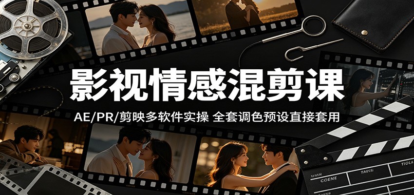 影视情感混剪课：AE/PR/剪映多软件实操，全套调色预设直接套用瀚萌资源网-网赚网-网赚项目网-虚拟资源网-国学资源网-易学资源网-本站有全网最新网赚项目-易学课程资源-中医课程资源的在线下载网站！瀚萌资源网