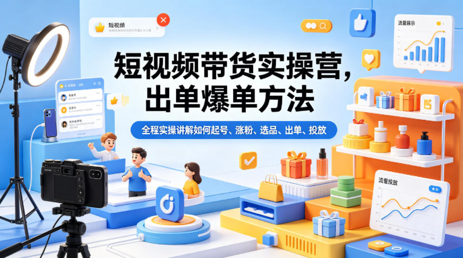 短视频带货实操营，出单爆单方法，全程实操讲解如何起号、涨粉、选品、出单、投放瀚萌资源网-网赚网-网赚项目网-虚拟资源网-国学资源网-易学资源网-本站有全网最新网赚项目-易学课程资源-中医课程资源的在线下载网站！瀚萌资源网