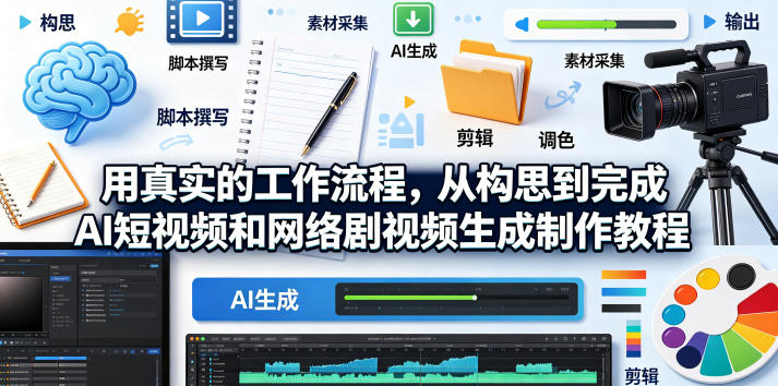 用真实的工作流程，从构思到完成AI短视频和网络剧视频生成制作教程-中英字幕瀚萌资源网-网赚网-网赚项目网-虚拟资源网-国学资源网-易学资源网-本站有全网最新网赚项目-易学课程资源-中医课程资源的在线下载网站！瀚萌资源网