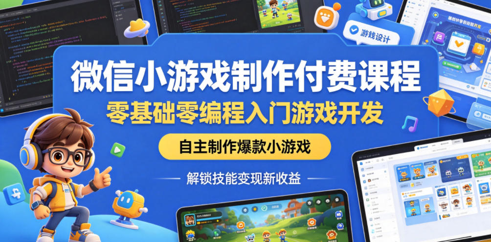 微信小游戏制作付费课程，零基础零编程入门游戏开发，自主制作爆款小游戏，解锁技能变现新收益瀚萌资源网-网赚网-网赚项目网-虚拟资源网-国学资源网-易学资源网-本站有全网最新网赚项目-易学课程资源-中医课程资源的在线下载网站！瀚萌资源网