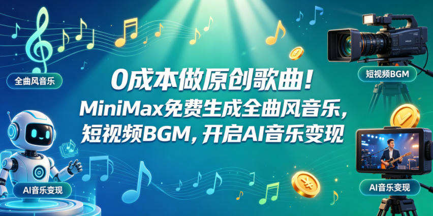 0成本做原创歌曲！MiniMax免费生成全曲风音乐，短视频BGM，开启AI音乐变现瀚萌资源网-网赚网-网赚项目网-虚拟资源网-国学资源网-易学资源网-本站有全网最新网赚项目-易学课程资源-中医课程资源的在线下载网站！瀚萌资源网