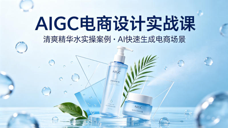 AIGC电商设计实战课，以清爽精华水为实操案例，教你用AI快速生成电商场景瀚萌资源网-网赚网-网赚项目网-虚拟资源网-国学资源网-易学资源网-本站有全网最新网赚项目-易学课程资源-中医课程资源的在线下载网站！瀚萌资源网
