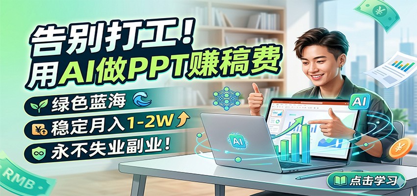告别打工！用AI做PPT赚稿费，绿色蓝海，稳定月入1-2W，永不失业副业！瀚萌资源网-网赚网-网赚项目网-虚拟资源网-国学资源网-易学资源网-本站有全网最新网赚项目-易学课程资源-中医课程资源的在线下载网站！瀚萌资源网