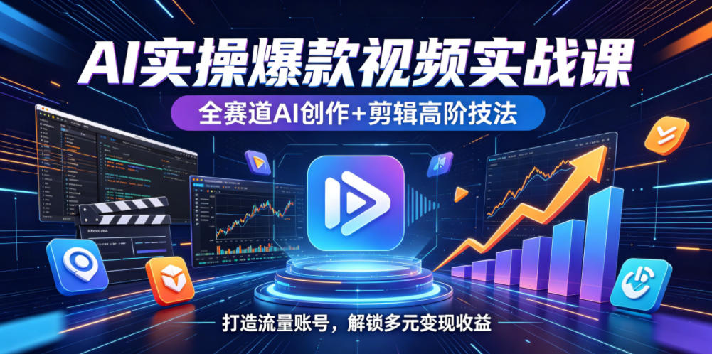 AI实操爆款视频实战课，全赛道AI创作+剪辑高阶技法，打造流量账号，解锁多元变现收益瀚萌资源网-网赚网-网赚项目网-虚拟资源网-国学资源网-易学资源网-本站有全网最新网赚项目-易学课程资源-中医课程资源的在线下载网站！瀚萌资源网