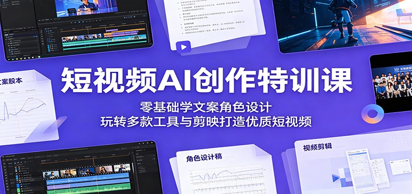 短视频AI创作特训课：零基础学文案角色设计，玩转多款工具与剪映打造优质短视频瀚萌资源网-网赚网-网赚项目网-虚拟资源网-国学资源网-易学资源网-本站有全网最新网赚项目-易学课程资源-中医课程资源的在线下载网站！瀚萌资源网