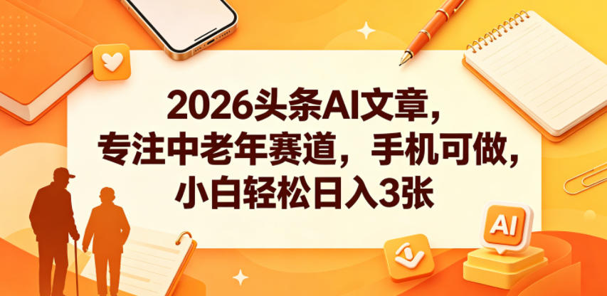 2026头条AI文章，专注中老年赛道，手机可做，小白轻松日入3张瀚萌资源网-网赚网-网赚项目网-虚拟资源网-国学资源网-易学资源网-本站有全网最新网赚项目-易学课程资源-中医课程资源的在线下载网站！瀚萌资源网