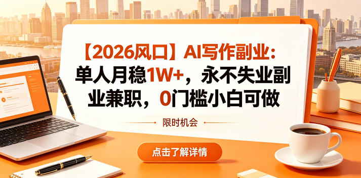 【2026风口】AI写作副业：单人月稳1W+，永不失业副业兼职，0门槛小白可做【揭秘】瀚萌资源网-网赚网-网赚项目网-虚拟资源网-国学资源网-易学资源网-本站有全网最新网赚项目-易学课程资源-中医课程资源的在线下载网站！瀚萌资源网