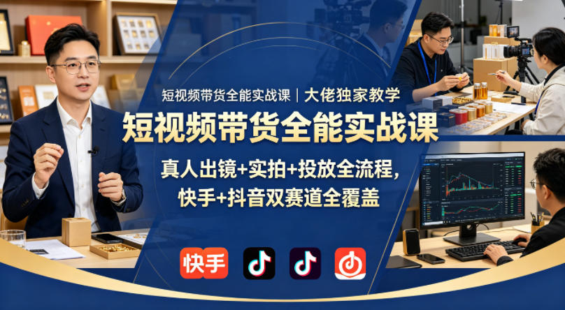 短视频带货全能实战课｜大佬独家教学，真人出镜+实拍+投放全流程，快手+抖音双赛道全覆盖瀚萌资源网-网赚网-网赚项目网-虚拟资源网-国学资源网-易学资源网-本站有全网最新网赚项目-易学课程资源-中医课程资源的在线下载网站！瀚萌资源网