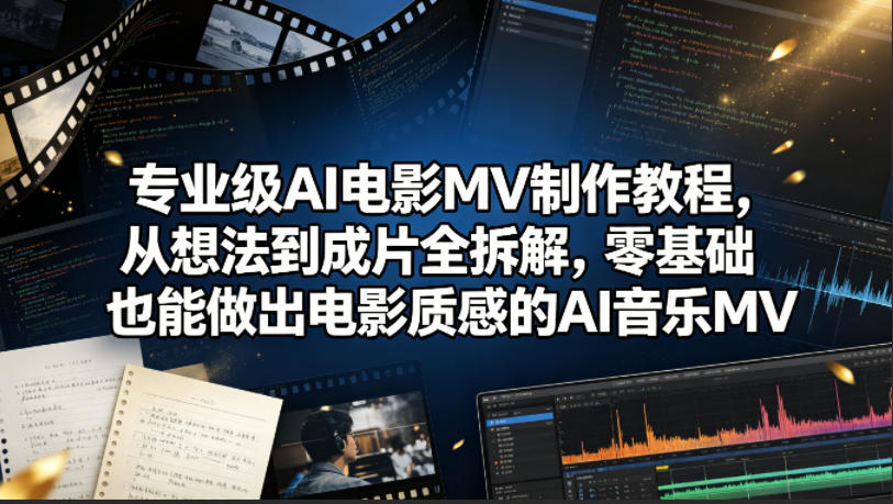 专业级AI电影MV制作教程，从想法到成片全拆解，零基础也能做出电影质感的AI音乐MV瀚萌资源网-网赚网-网赚项目网-虚拟资源网-国学资源网-易学资源网-本站有全网最新网赚项目-易学课程资源-中医课程资源的在线下载网站！瀚萌资源网