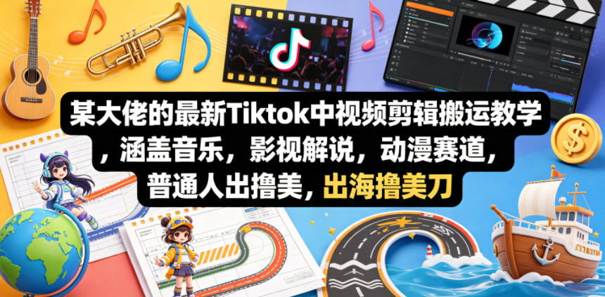 某大佬的最新Tiktok中视频剪辑搬运教学，涵盖音乐，影视解说，动漫赛道，普通人出海撸美刀瀚萌资源网-网赚网-网赚项目网-虚拟资源网-国学资源网-易学资源网-本站有全网最新网赚项目-易学课程资源-中医课程资源的在线下载网站！瀚萌资源网