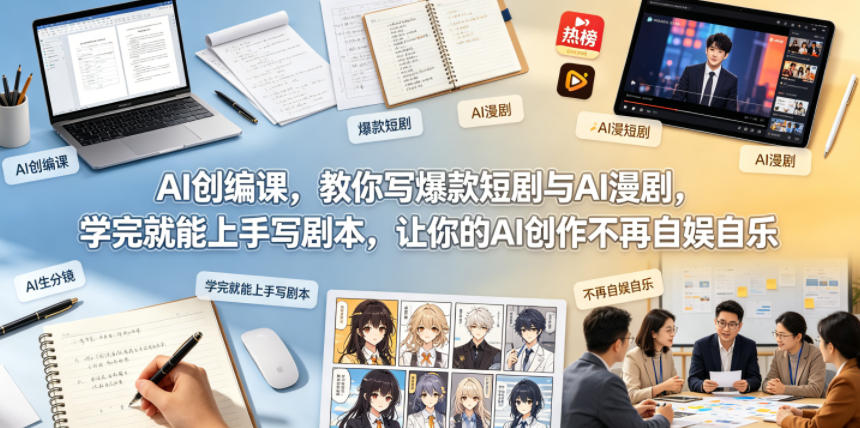 AI创编课，教你写爆款短剧与AI漫剧，学完就能上手写剧本，让你的AI创作不再自娱自乐瀚萌资源网-网赚网-网赚项目网-虚拟资源网-国学资源网-易学资源网-本站有全网最新网赚项目-易学课程资源-中医课程资源的在线下载网站！瀚萌资源网
