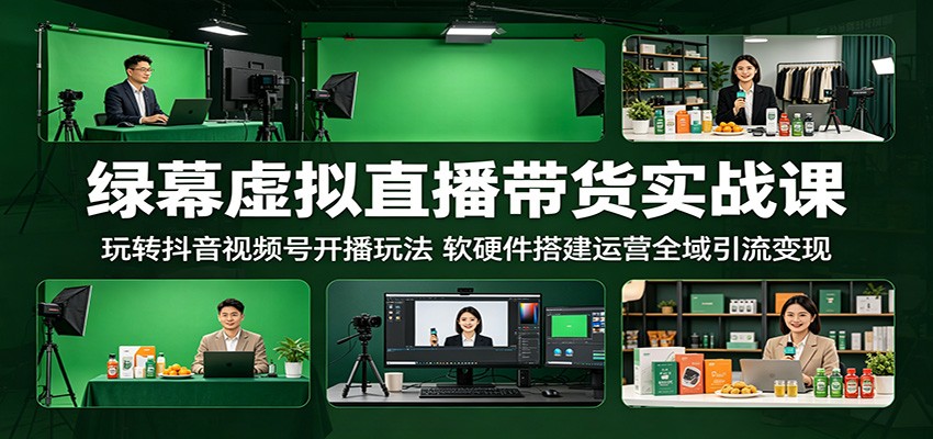 绿幕虚拟直播带货实战课：玩转抖音视频号开播玩法，软硬件搭建运营全域引流变现瀚萌资源网-网赚网-网赚项目网-虚拟资源网-国学资源网-易学资源网-本站有全网最新网赚项目-易学课程资源-中医课程资源的在线下载网站！瀚萌资源网