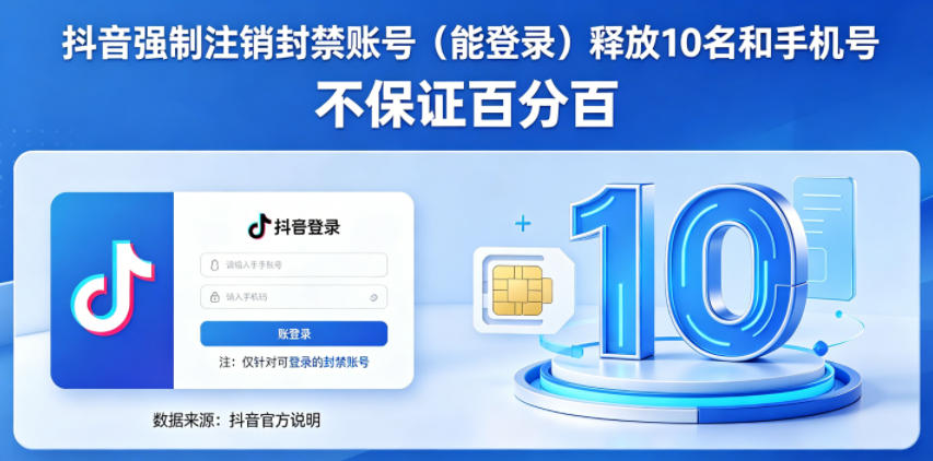 抖音强制注销F禁账号（能登录）释放10名和手机号，不保证百分百瀚萌资源网-网赚网-网赚项目网-虚拟资源网-国学资源网-易学资源网-本站有全网最新网赚项目-易学课程资源-中医课程资源的在线下载网站！瀚萌资源网