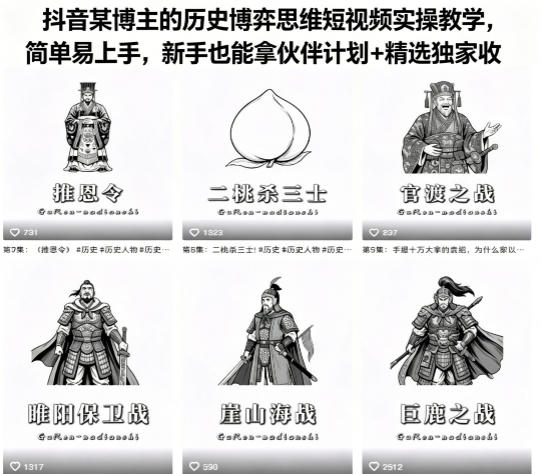 抖音某博主的历史博弈思维短视频实操教学，简单易上手，新手也能拿伙伴计划+精选独家收益瀚萌资源网-网赚网-网赚项目网-虚拟资源网-国学资源网-易学资源网-本站有全网最新网赚项目-易学课程资源-中医课程资源的在线下载网站！瀚萌资源网