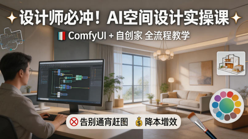 设计师必冲！AI空间设计实操课，ComfyUI+自创家全教学，告别通宵赶图，降本增效瀚萌资源网-网赚网-网赚项目网-虚拟资源网-国学资源网-易学资源网-本站有全网最新网赚项目-易学课程资源-中医课程资源的在线下载网站！瀚萌资源网