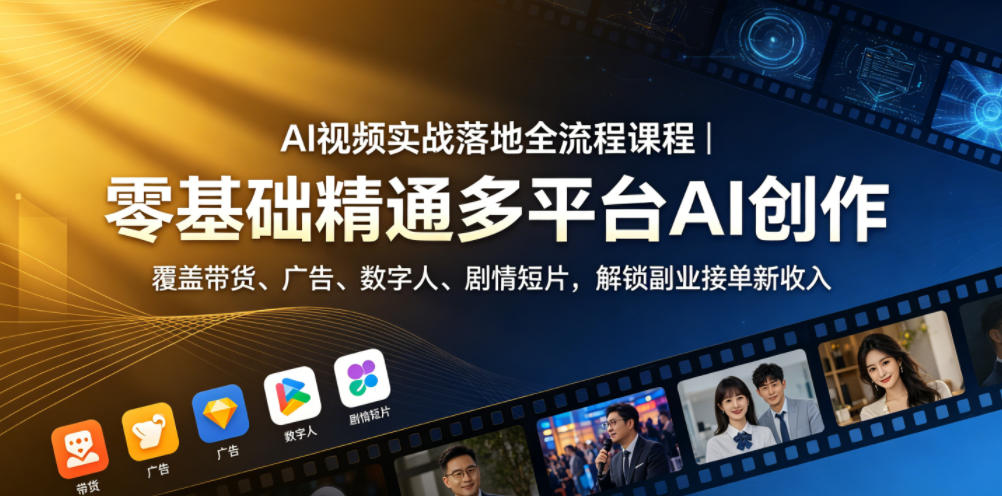 AI视频实战落地全流程课程｜零基础精通多平台AI创作，覆盖带货、广告、数字人、剧情短片，解锁副业接单新收入瀚萌资源网-网赚网-网赚项目网-虚拟资源网-国学资源网-易学资源网-本站有全网最新网赚项目-易学课程资源-中医课程资源的在线下载网站！瀚萌资源网