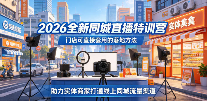 2026全新同城直播特训营，门店可直接套用的落地方法，助力实体商家打通线上同城流量渠道瀚萌资源网-网赚网-网赚项目网-虚拟资源网-国学资源网-易学资源网-本站有全网最新网赚项目-易学课程资源-中医课程资源的在线下载网站！瀚萌资源网