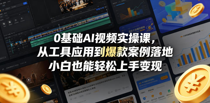 0基础AI视频实操课，从工具应用到爆款案例落地，小白也能轻松上手变现瀚萌资源网-网赚网-网赚项目网-虚拟资源网-国学资源网-易学资源网-本站有全网最新网赚项目-易学课程资源-中医课程资源的在线下载网站！瀚萌资源网