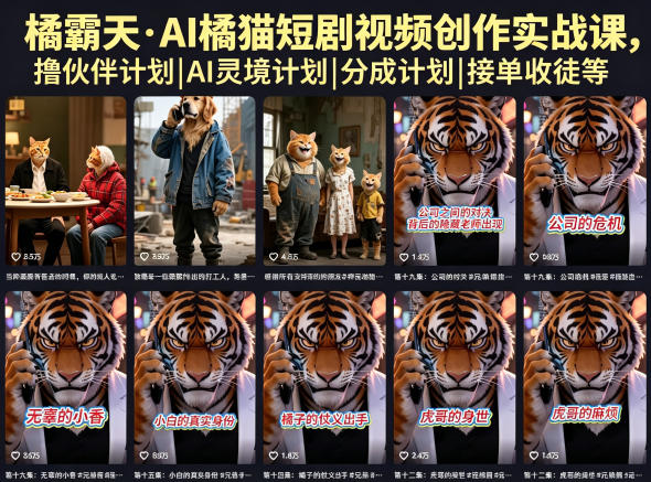 橘霸天·AI橘猫短剧视频创作实战课，撸伙伴计划|AI灵境计划|分成计划|接单收徒等瀚萌资源网-网赚网-网赚项目网-虚拟资源网-国学资源网-易学资源网-本站有全网最新网赚项目-易学课程资源-中医课程资源的在线下载网站！瀚萌资源网