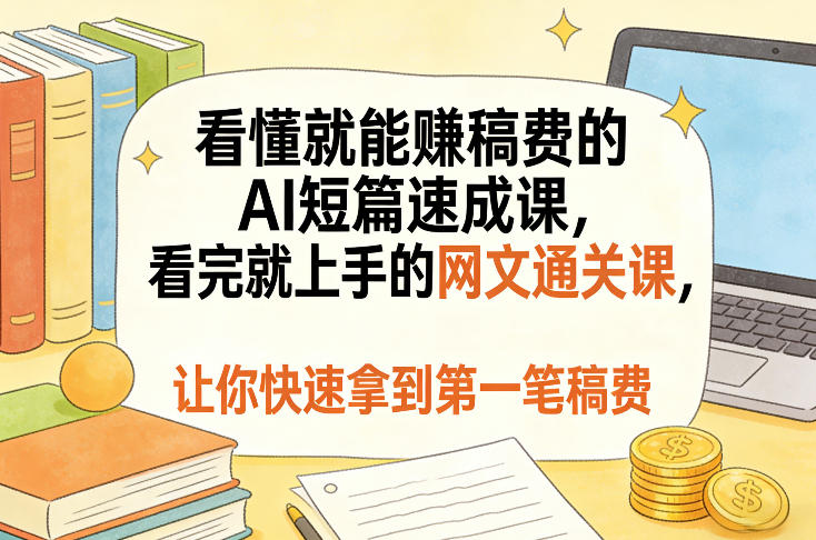 看懂就能賺稿费的AI短篇速成课，看完就上手的网文通关课，让你快速拿到第一笔稿费（更新5月）瀚萌资源网-网赚网-网赚项目网-虚拟资源网-国学资源网-易学资源网-本站有全网最新网赚项目-易学课程资源-中医课程资源的在线下载网站！瀚萌资源网