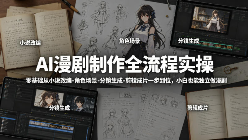 AI漫剧制作全流程实操，零基础从小说改编-角色场景-分镜生成-剪辑成片一步到位，小白也能独立做漫剧瀚萌资源网-网赚网-网赚项目网-虚拟资源网-国学资源网-易学资源网-本站有全网最新网赚项目-易学课程资源-中医课程资源的在线下载网站！瀚萌资源网