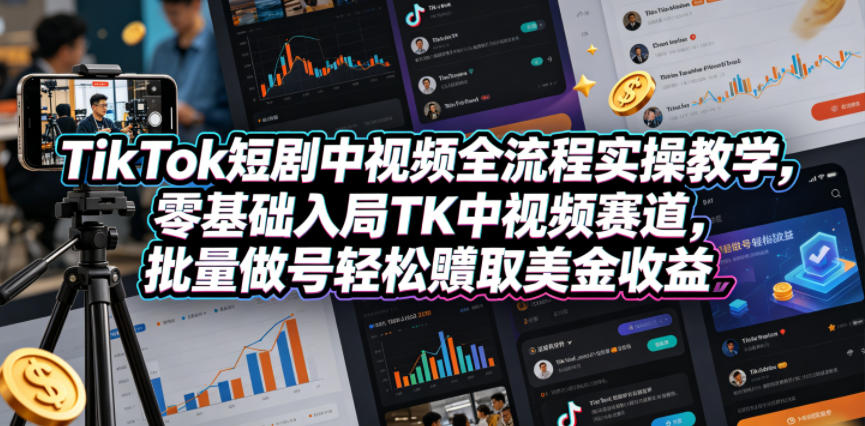 TikTok短剧中视频全流程实操教学，零基础入局TK中视频赛道，批量做号轻松賺取美金收益瀚萌资源网-网赚网-网赚项目网-虚拟资源网-国学资源网-易学资源网-本站有全网最新网赚项目-易学课程资源-中医课程资源的在线下载网站！瀚萌资源网