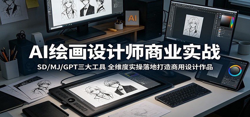 AI绘画设计师商业实战：SD/MJ/GPT三大工具，全维度实操落地打造商用设计作品瀚萌资源网-网赚网-网赚项目网-虚拟资源网-国学资源网-易学资源网-本站有全网最新网赚项目-易学课程资源-中医课程资源的在线下载网站！瀚萌资源网