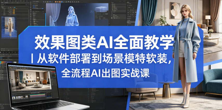 效果图类AI全面教学｜从软件部署到场景模特软装，全流程AI出图实战课瀚萌资源网-网赚网-网赚项目网-虚拟资源网-国学资源网-易学资源网-本站有全网最新网赚项目-易学课程资源-中医课程资源的在线下载网站！瀚萌资源网