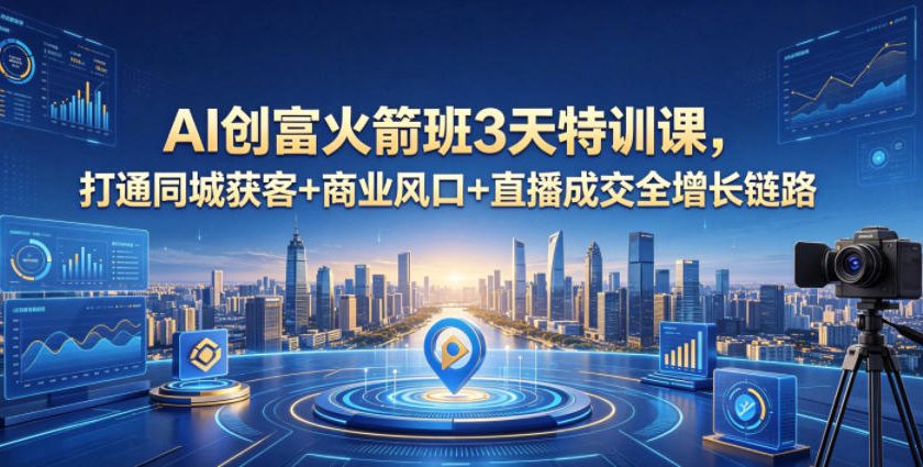 AI创富火箭班3天特训课，打通同城获客+商业风口+直播成交全增长链路，2026年4月新课瀚萌资源网-网赚网-网赚项目网-虚拟资源网-国学资源网-易学资源网-本站有全网最新网赚项目-易学课程资源-中医课程资源的在线下载网站！瀚萌资源网