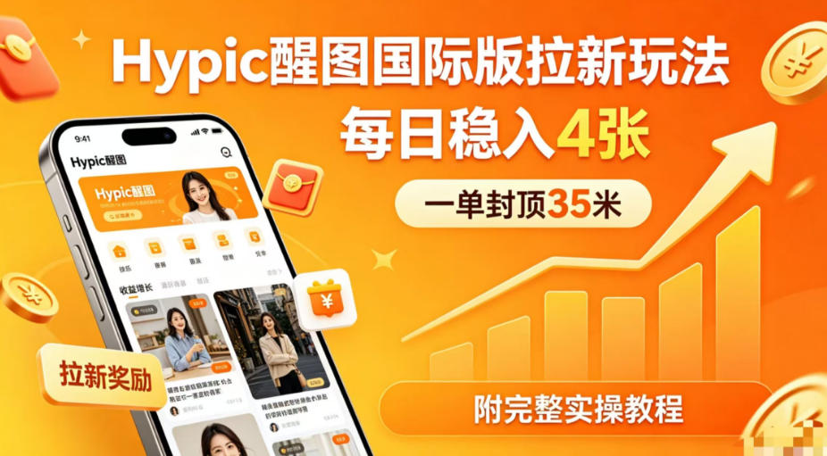 一单封顶35米，实测Hypic醒图国际版拉新玩法，每日稳入4张（附完整实操教程）瀚萌资源网-网赚网-网赚项目网-虚拟资源网-国学资源网-易学资源网-本站有全网最新网赚项目-易学课程资源-中医课程资源的在线下载网站！瀚萌资源网