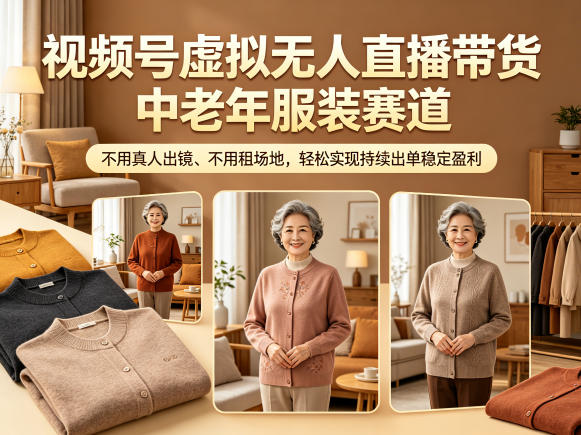 视频号虚拟无人直播带货中老年服装赛道，不用真人出镜、不用租场地，轻松实现持续出单稳定盈利瀚萌资源网-网赚网-网赚项目网-虚拟资源网-国学资源网-易学资源网-本站有全网最新网赚项目-易学课程资源-中医课程资源的在线下载网站！瀚萌资源网