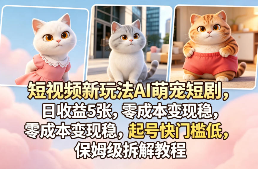 短视频新玩法AI萌宠短剧，日收益5张，零成本变现稳，起号快门槛低，保姆级拆解教程瀚萌资源网-网赚网-网赚项目网-虚拟资源网-国学资源网-易学资源网-本站有全网最新网赚项目-易学课程资源-中医课程资源的在线下载网站！瀚萌资源网