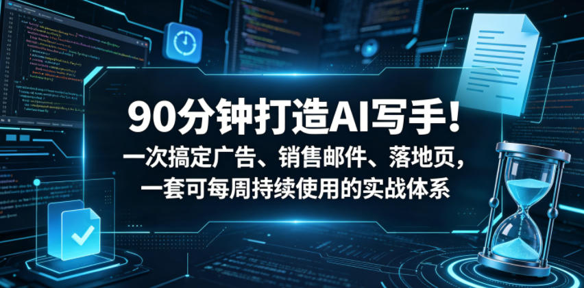 90分钟打造AI写手！一次搞定广告、销售邮件、落地页，一套可每周持续使用的实战体系【原创双语字幕】瀚萌资源网-网赚网-网赚项目网-虚拟资源网-国学资源网-易学资源网-本站有全网最新网赚项目-易学课程资源-中医课程资源的在线下载网站！瀚萌资源网