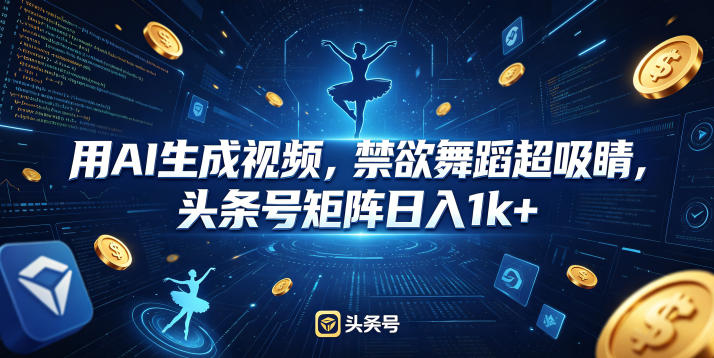 用AI生成视频，禁欲舞蹈超吸睛，头条号矩阵日入1k+瀚萌资源网-网赚网-网赚项目网-虚拟资源网-国学资源网-易学资源网-本站有全网最新网赚项目-易学课程资源-中医课程资源的在线下载网站！瀚萌资源网