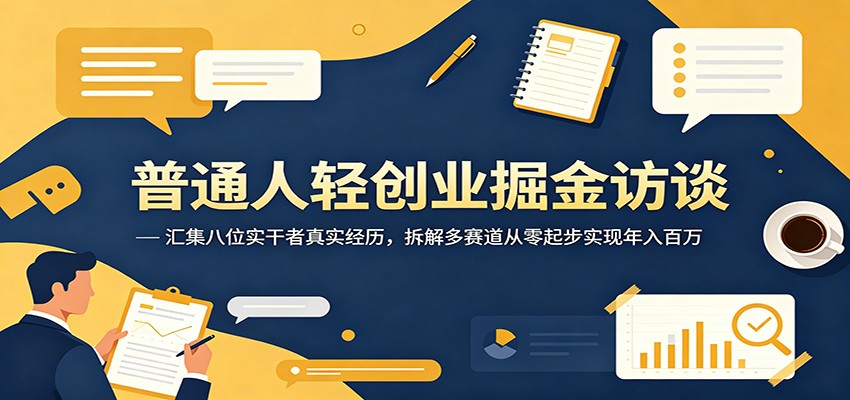 普通人轻创业掘金访谈：汇集八位实干者真实经历，拆解多赛道从零起步实现年入百万瀚萌资源网-网赚网-网赚项目网-虚拟资源网-国学资源网-易学资源网-本站有全网最新网赚项目-易学课程资源-中医课程资源的在线下载网站！瀚萌资源网