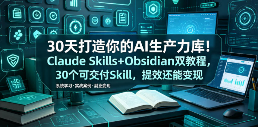 30天打造你的AI生产力库！Claude Skills+Obsidian 双教程，30 个可交付 Skill，提效还能变现瀚萌资源网-网赚网-网赚项目网-虚拟资源网-国学资源网-易学资源网-本站有全网最新网赚项目-易学课程资源-中医课程资源的在线下载网站！瀚萌资源网