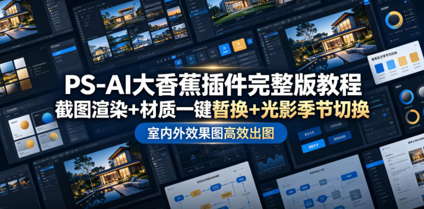 PS-AI大香蕉插件完整版教程，截图渲染+材质一键替换+光影季节切换，室内外效果图高效出图高阶课程瀚萌资源网-网赚网-网赚项目网-虚拟资源网-国学资源网-易学资源网-本站有全网最新网赚项目-易学课程资源-中医课程资源的在线下载网站！瀚萌资源网