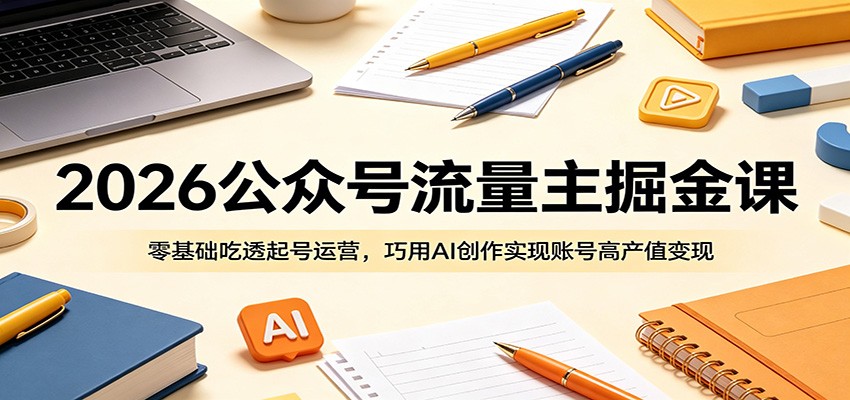 2026公众号流量主掘金课：零基础吃透起号运营，巧用AI创作实现账号高产值变现瀚萌资源网-网赚网-网赚项目网-虚拟资源网-国学资源网-易学资源网-本站有全网最新网赚项目-易学课程资源-中医课程资源的在线下载网站！瀚萌资源网