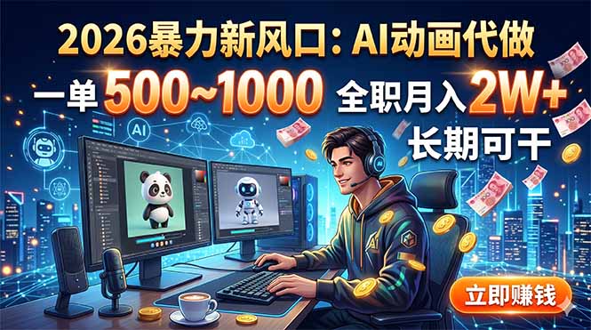 （18993期）2026暴力新风口：AI动画代做，一单500~1000，全职月入2W+，长期可干瀚萌资源网-网赚网-网赚项目网-虚拟资源网-国学资源网-易学资源网-本站有全网最新网赚项目-易学课程资源-中医课程资源的在线下载网站！瀚萌资源网