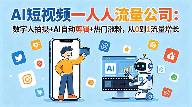 （18864期）AI短视频一人流量公司：数字人拍摄+AI自动剪辑+热门涨粉，从0到1流量增长瀚萌资源网-网赚网-网赚项目网-虚拟资源网-国学资源网-易学资源网-本站有全网最新网赚项目-易学课程资源-中医课程资源的在线下载网站！瀚萌资源网