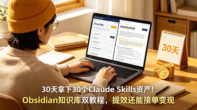 （18886期）30天拿下30个Claude Skills资产！Obsidian知识库双教程，提效还能接单变现瀚萌资源网-网赚网-网赚项目网-虚拟资源网-国学资源网-易学资源网-本站有全网最新网赚项目-易学课程资源-中医课程资源的在线下载网站！瀚萌资源网