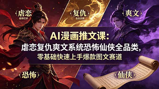 （19060期）AI漫画推文课：虐恋复仇爽文系统恐怖仙侠全品类，零基础快速上手爆款图文赛道瀚萌资源网-网赚网-网赚项目网-虚拟资源网-国学资源网-易学资源网-本站有全网最新网赚项目-易学课程资源-中医课程资源的在线下载网站！瀚萌资源网