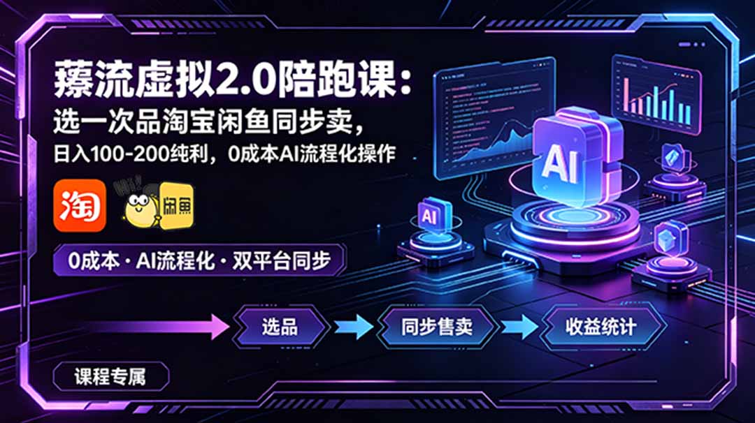 （18942期）薅流虚拟2.0陪跑课：选一次品淘宝闲鱼同步卖，日入100-200纯利，0成本AI流程化操作瀚萌资源网-网赚网-网赚项目网-虚拟资源网-国学资源网-易学资源网-本站有全网最新网赚项目-易学课程资源-中医课程资源的在线下载网站！瀚萌资源网